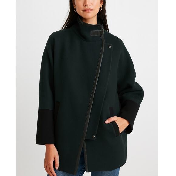 Madewell Jackets & Blazers - Madewell City Grid Cocoon Wool Leather Coat Green Black